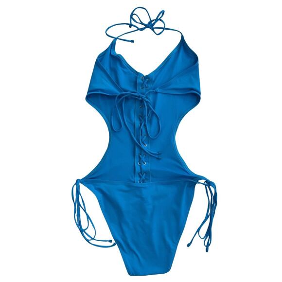 Skims Turquoise Blue Recycled Swim Lace Up Monokini Size 4x - Picture 6 of 9